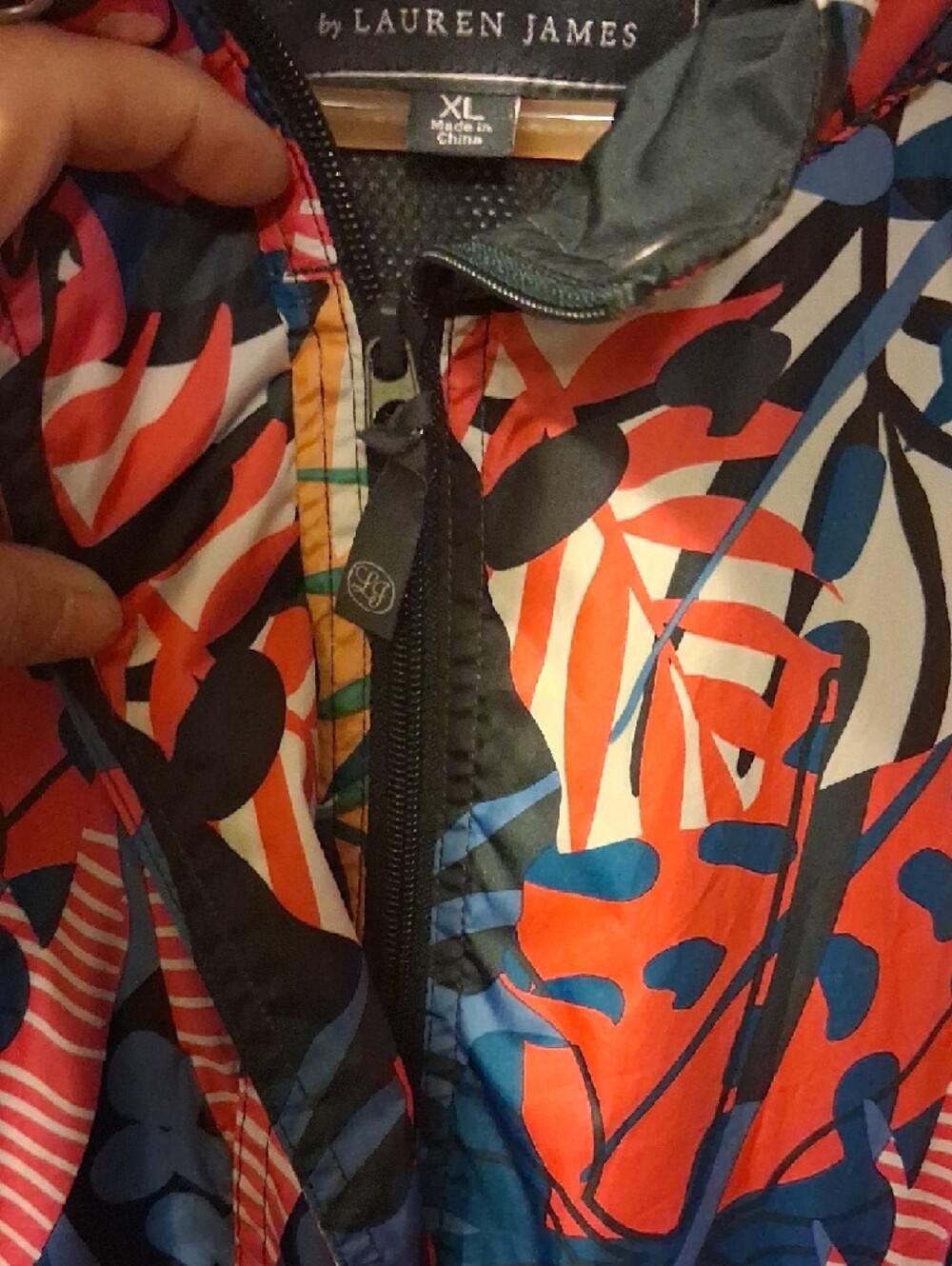 Lauren James Tropical Print Anorak Windbreaker Hood Folds Up Into Pouch Size XL - Picture 3 of 15